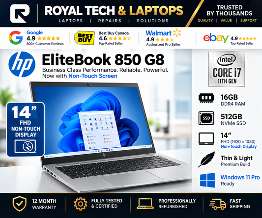 HP EliteBook 850 G8 — 14" Core i7-11 Gen – certified refurbished