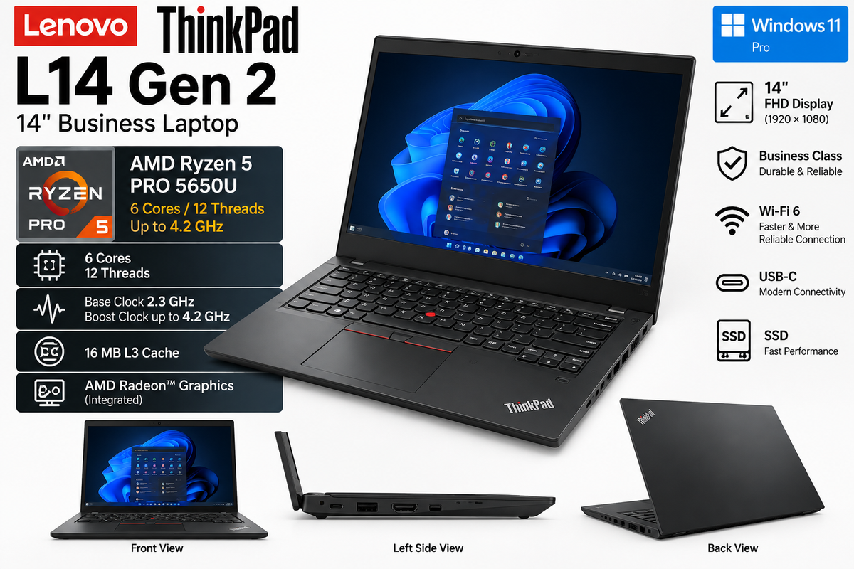 Lenovo ThinkPad L14 Gen 2 — 14" Ryzen 5 Pro 5650U – certified refurbished