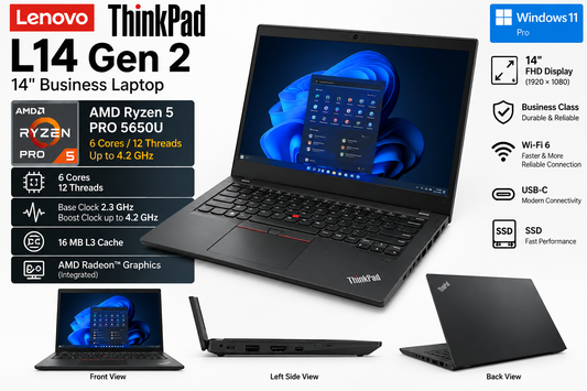 Lenovo ThinkPad L14 Gen 2 — 14" Ryzen 5 Pro 5650U – certified refurbished
