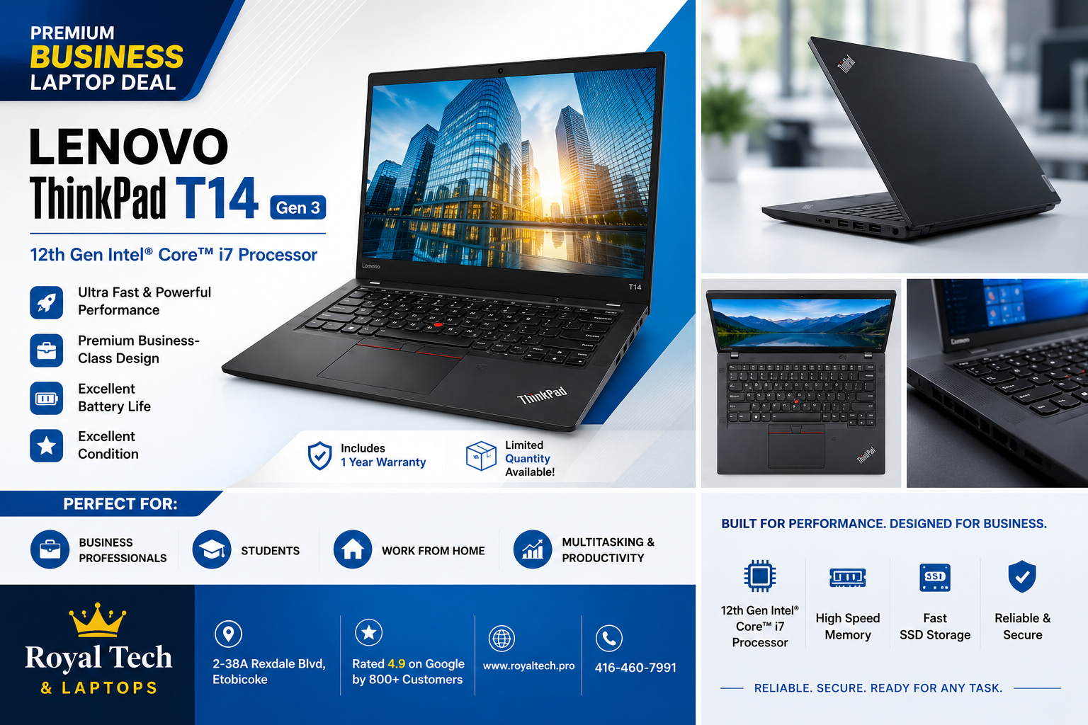 | Lenovo T14 G3- i7-12 | 16 GB RAM | 256 SSD | ⚡Lightweight Design. Heavyweight Performance.⚡