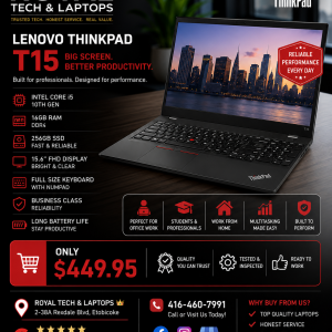 |Lenovo T15 G1 | i5-10 Gen | 16 GB RAM | 256 SSD |  🔥 BIG SCREEN. BUSINESS POWER. 🔥