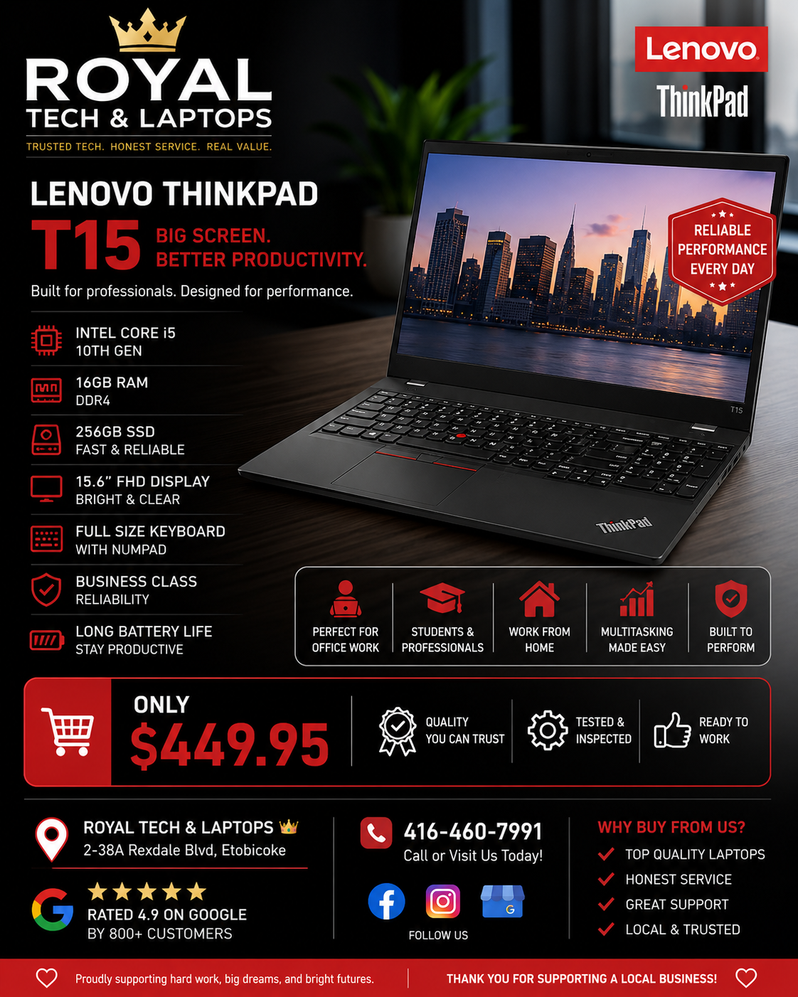 |Lenovo T15 G1 | i5-10 Gen | 16 GB RAM | 256 SSD | 🔥 BIG SCREEN. BUSINESS POWER. 🔥